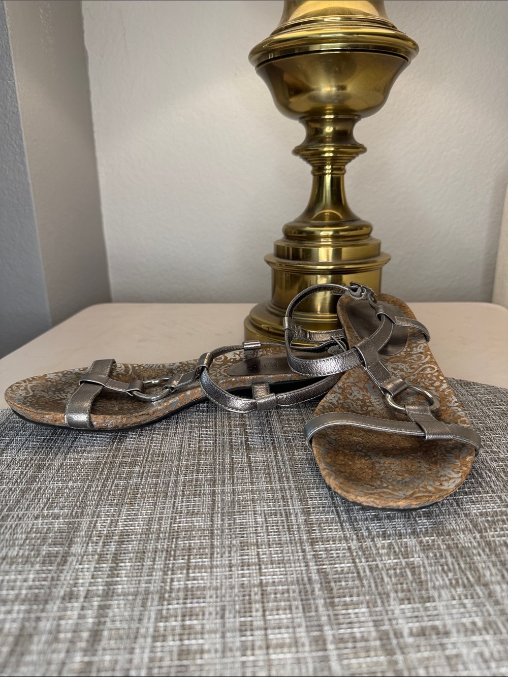 Lauren Ralph Lauren Metallic Pewter Strappy Flat Sandals